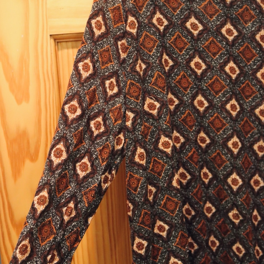Willi Smith Men's Long Sleeve Shirt - Brown and Cream Geometric